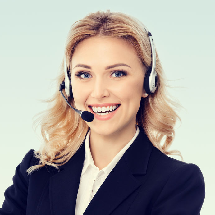 Photo Of Smiling Female Support Phone Operator, Square Compositi